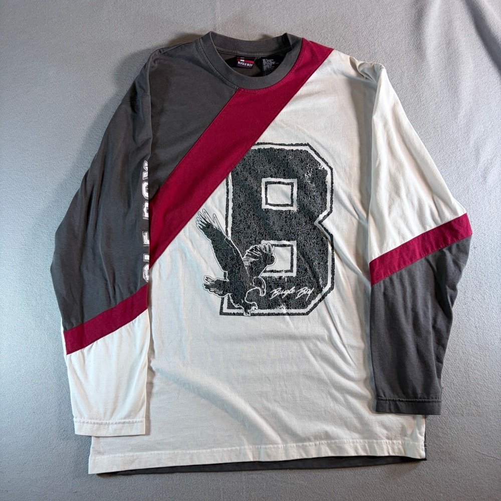 Bugle Boy Vintage 90s Colorblock Eagle Graphic Long Sleeve Mens Large White